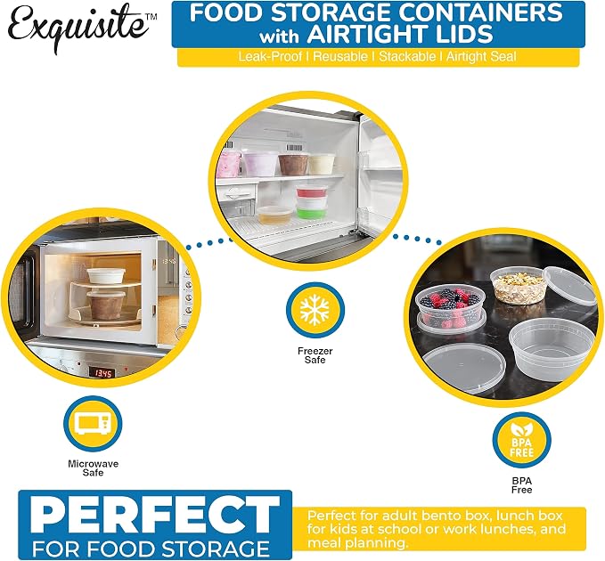 Exquisite Disposable 8 oz Rectangular Plastic Deli Containers - 240 Count, Leak-Resistant, Stackable, Microwave & Freezer Safe - Image 3