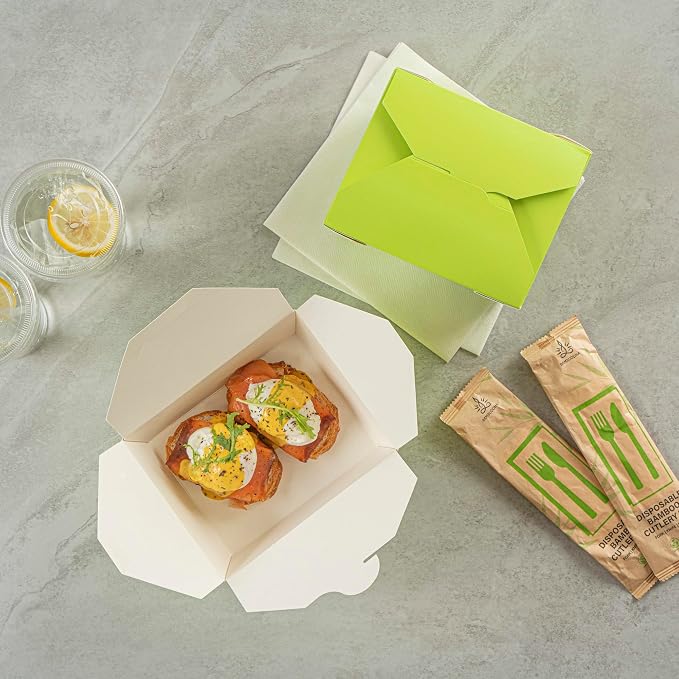 Restaurantware Paper Food Box 50 Count 45 Oz Leakproof Paper Lunch Box Greaseproof Food Container Tab-Lock Design 6.73 x 5.5 x 2.6 Inches Green - Image 10