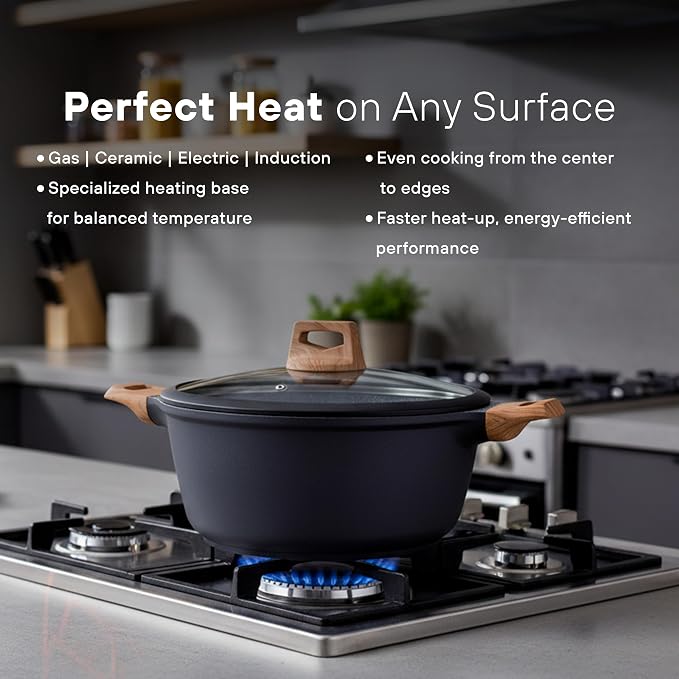 Kochstelle 10pcs Pots and Pans Set Nonstick with Wood Handles, Granite Cookware Set, Frying Pan, Saucepan and 3 Cooking Utensils - Image 4