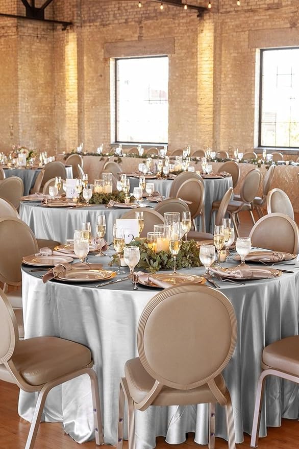 12 Pack 120 Inch Round Satin Tablecloth, Silver - Image 4