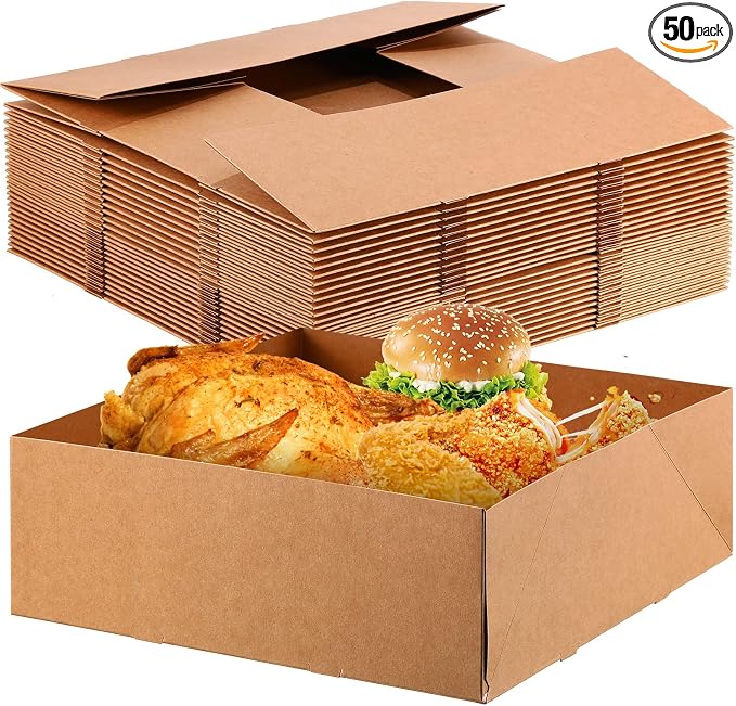 Teling 50 Pcs Kraft Paper Cardboard Food Trays Disposable Container, Brown by Teling