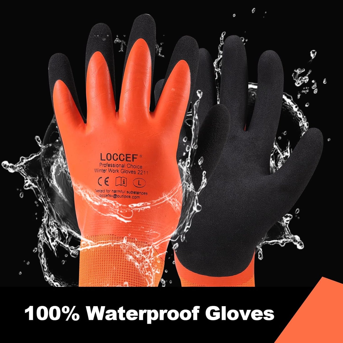 LOCCEF 2 Pairs 100% Waterproof Winter Gloves,Winter Work Gloves Thermal Liner Grip Coating Warm,Thermal Insulated,Super Grip