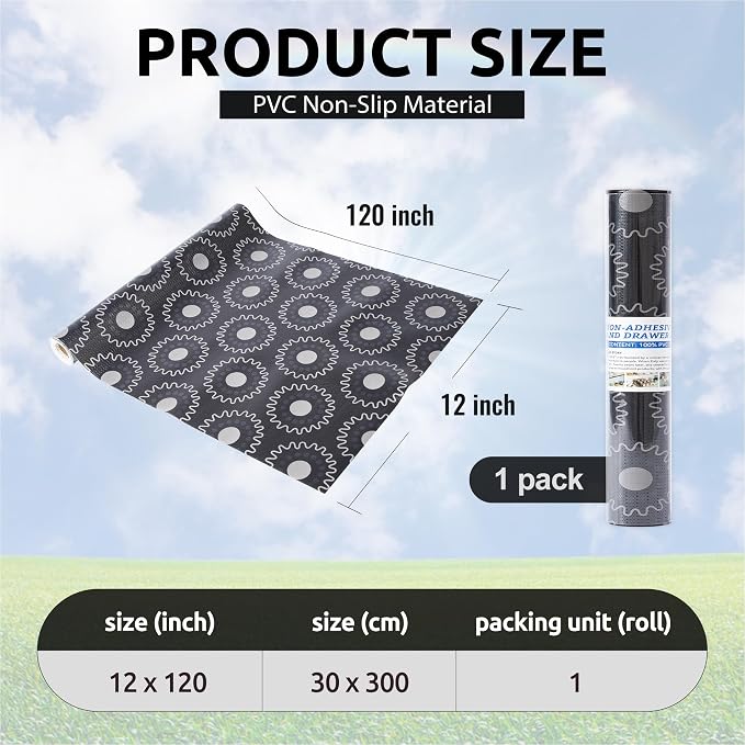 12X120 Inch Shelf Liner for Kitchen Cabinets, PVC Drawer Liner for Dresser Non-Slip Bathroom, Non-Adhesive Cabinet Liner Washable (Black Circle)(1 Roll) - Image 3