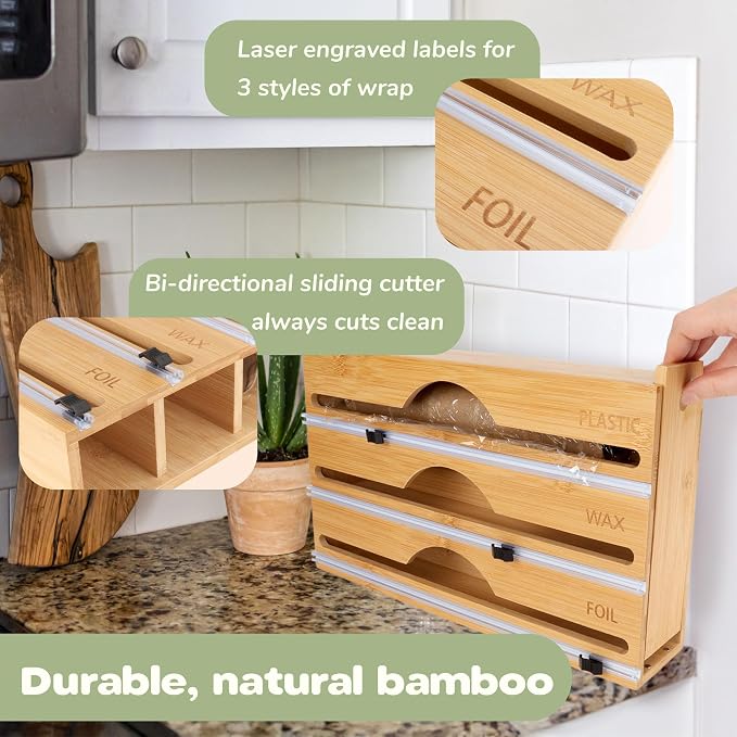 Bamboo 3-in-1 Wrap Dispenser with Cutter - 12" Rolls - 1 Unit - Image 6