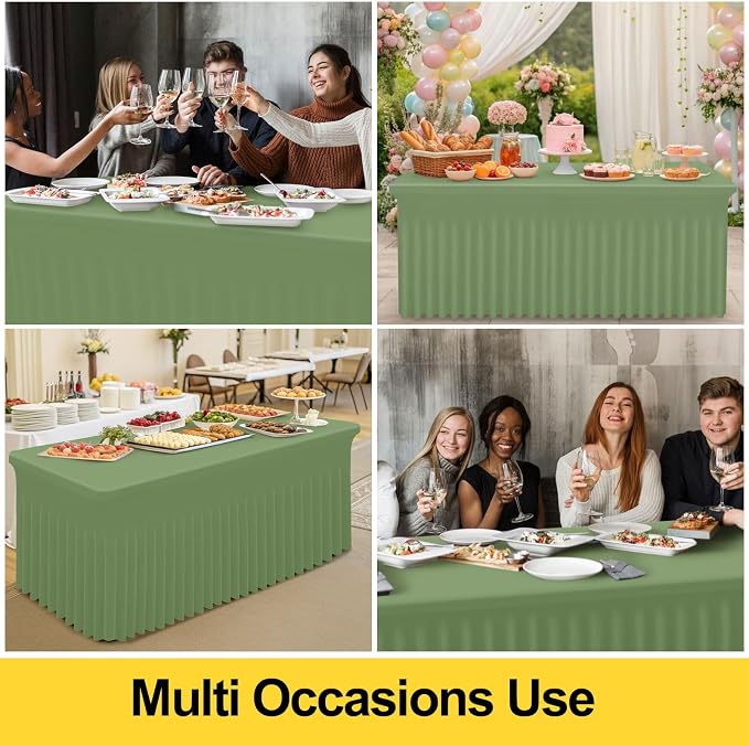 Smiry Spandex Tablecloth 6 Pack, Elastic Fitted Stretch Tablecloth for 8FT Rectangle Tables, Waterproof Washable Table Cover Skirt for Wedding, Banquet & Parties (Sage Green, 96Lx30Wx30H Inch) - Image 6