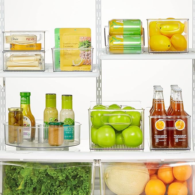 mDesign Plastic Divided Bin Storage Containers - Perfect for Fridge, Cabinet, Pantry, and Home Organization - Clear - Refrigerator Organizers - Ligne Collection - 2 Pack, Clear - Image 3