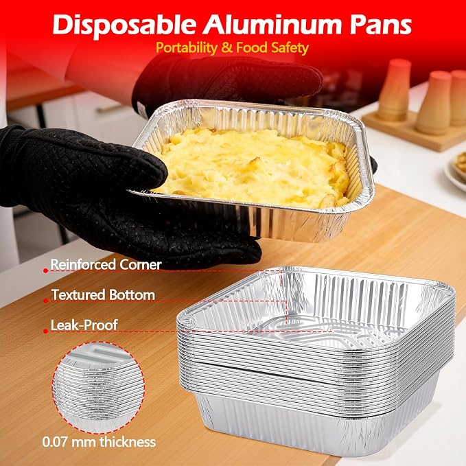 8x8 Aluminum Foil Pans with Lid, 20 Pack Disposable Trays Half Size Heavy Duty Tin Pans Deep Food Containers For Cooking, Meal Prep, Baking, Roasting, Chafing, Heating or Steam Table - Image 5