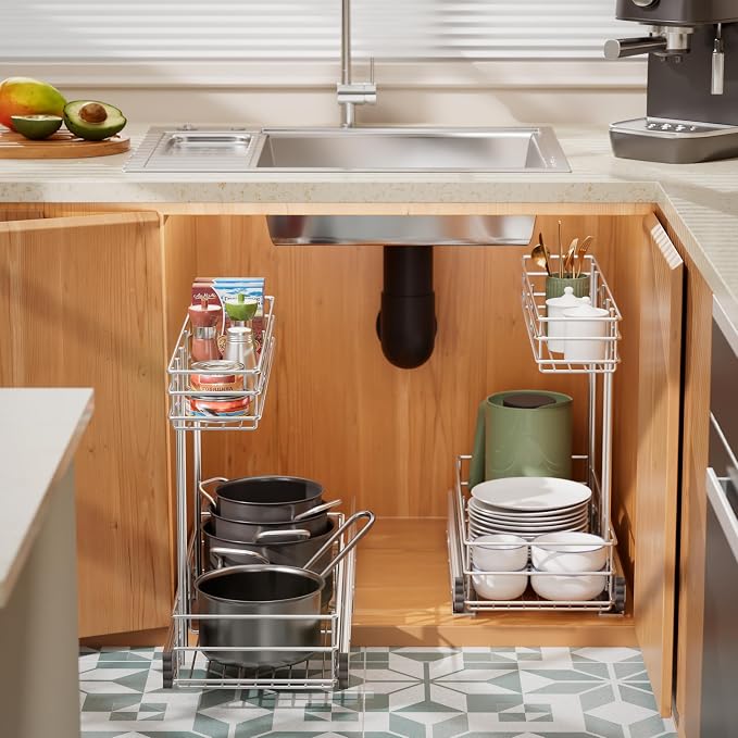 Under Sink Organizer 9" W X19 D, Pull Out Cabinet Organizer 2 Tier - Image 7