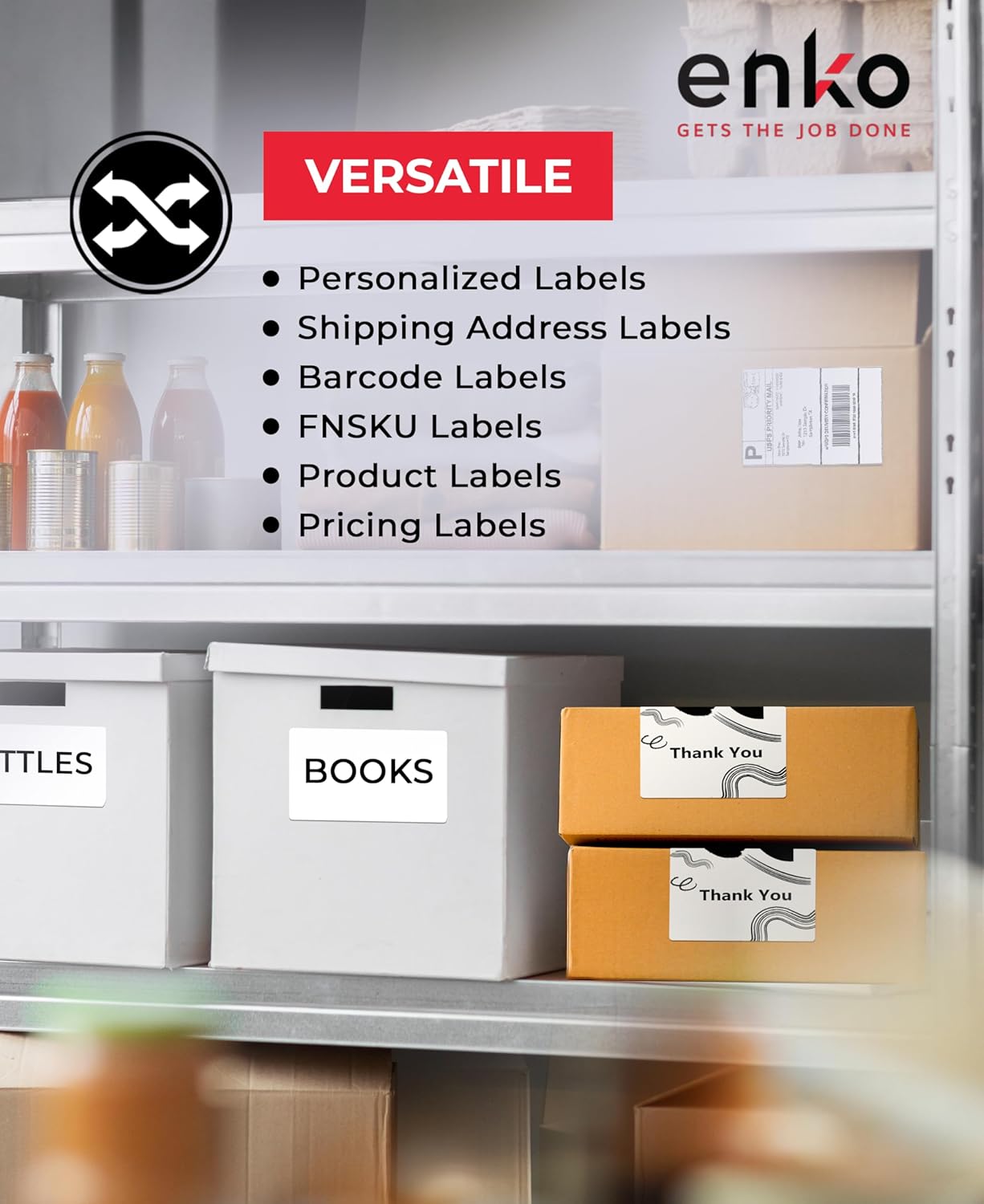 enKo 2 Stacks/2000 Labels 4"x6" Fanfold Direct Thermal Labels Compatible for Rollo Zebra Printer - Shipping Mailing Postage Labels, Perforated, Permanent Adhesive (2 Labels/Fold | 1000 Labels/Stack)