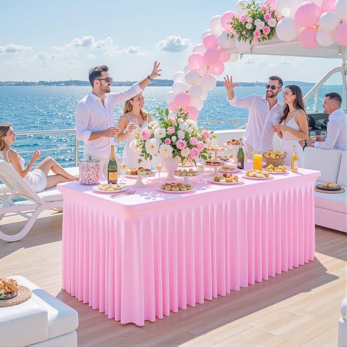 gogoparti 6 Pack Spandex Pink Fitted Table Cloth for 6ft Rectangle Tables Pink Stretch Tablecloth Table Covers Banquet Table Clothes Wrinkle Free Table Skirt for Parties Wedding - Image 8