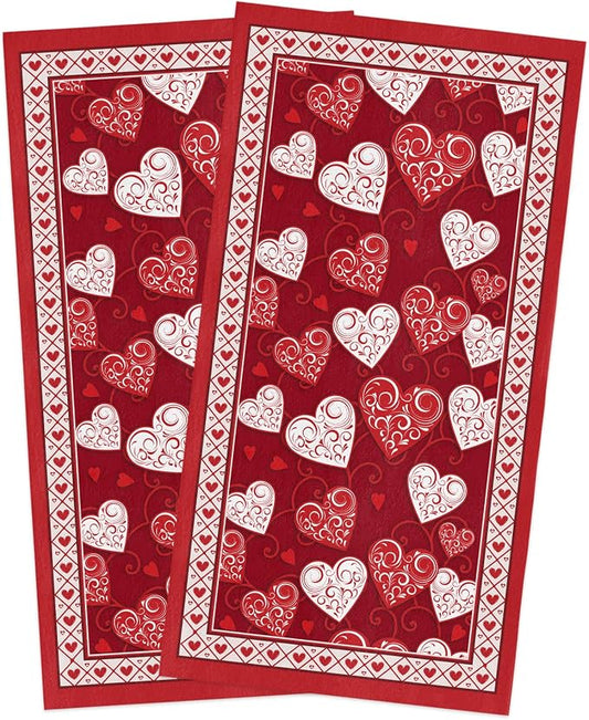 Smile Sunflower Kitchen Towels,Microfiber Cleaning Cloths, Valentine's Day Red Love Heart Soft Dish Towels for Kitchen, Pack of 2 Absorbent Reusable Dish Towels,Tea Towels,Bar Towels,18x28 Inch by Smile+Sunflower