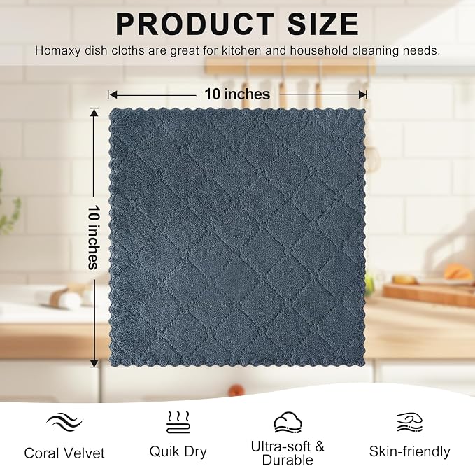 Homaxy 12 Pack Super Soft & Absorbent Dish Cloths, 10" x 10", Dark Grey - Image 5