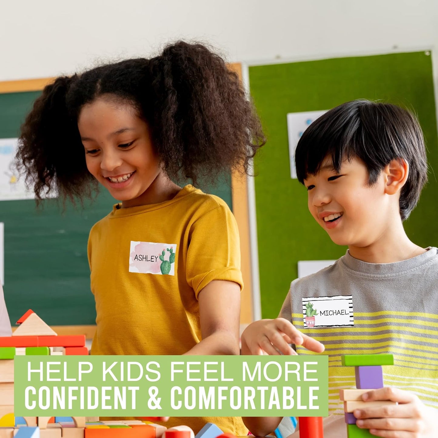 Name Tags Sticker - 56 Nametags for Classroom, Name Tag Stickers for Kids, Adhesive Classroom Labels for Teachers, Nametags Sticker for Clothes, Decorative Labels, Cactus Cubby Tags