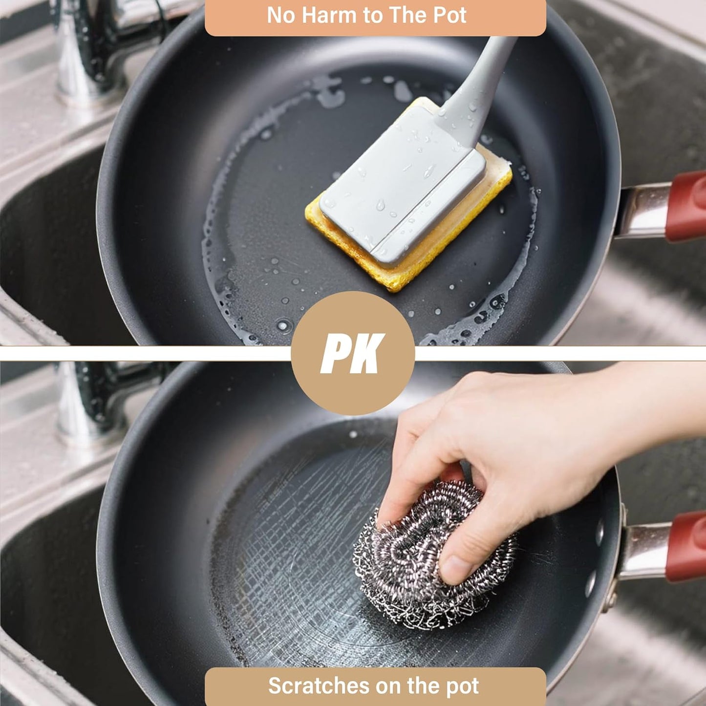 Dish Brush with Handle,Non-Scratch Household Cleaning Brushes Dishwand with 5 Sponge Refills for Pans, Pots, Sink & Tubs,White