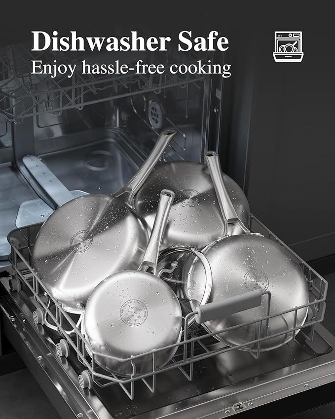 Stainless Steel Cookware Set,Tir-Ply Pots and Pans Set,13 Pcs Stainless Steel Induction Kitchen Cookware Sets,PFOA Free, Frying Pans, Butter warmer,Saute Pan & Stock Pot,Compatible with All Cooktops - Image 5