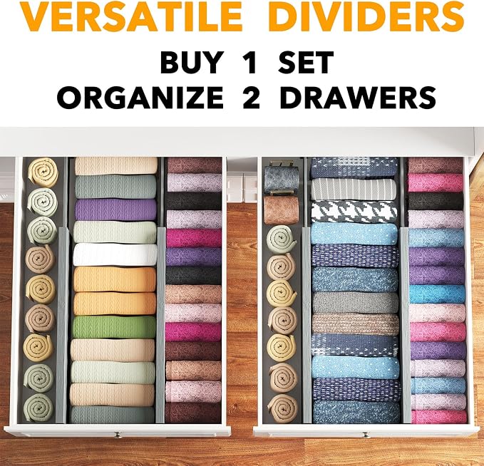 SpaceAid Bamboo 4 Pack Dresser Drawer Dividers, 4.65“ High Adjustable 17“-22” Drawer Organizers, Expandable Organization for Clothing, Clothes, Dressers, Gray - Image 5