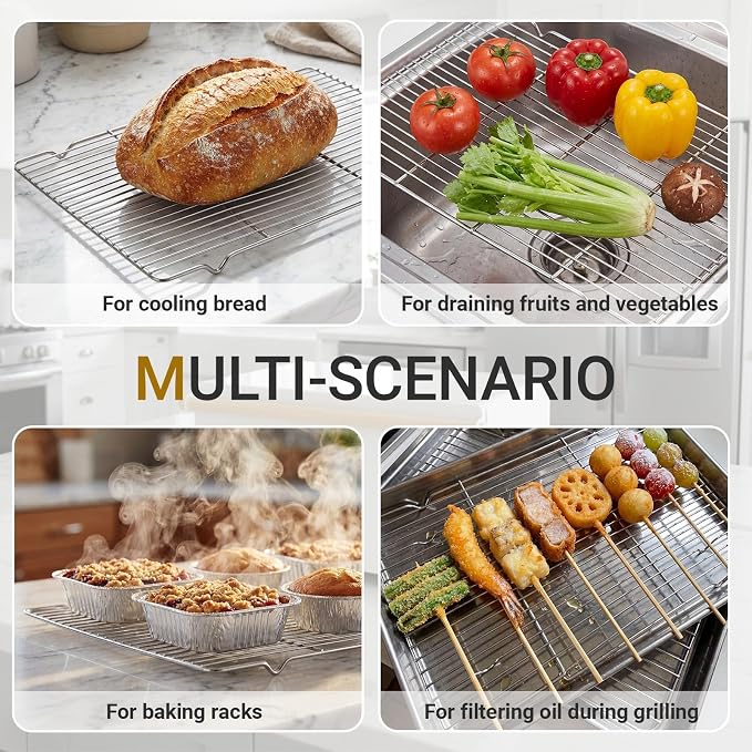 Lounsweer 2 Pack Cooling Racks, 24L x 16W x 1H Stainless Steel Wire Rack for Baking Sheet, Large Cookie Cooling Rack, Oven Safe Cooking Racks for Sheet Pan, Dishwasher Safe, Full Size - Image 4
