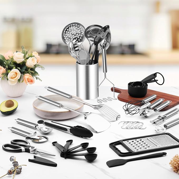 E-far Stainless Steel Cooking Utensil Set, 39-Piece Metal Kitchen Utensils - Image 4