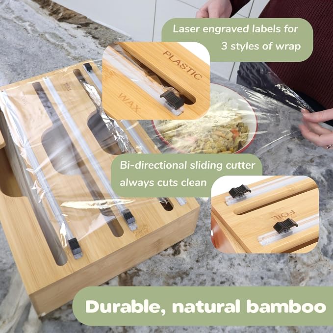 Bamboo 3-in-1 Wrap Dispenser with Cutter - 13" Rolls - 1 Unit - Image 5