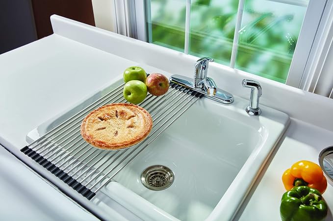 Farberware Dish Drying Rack Over the Sink, Large Stainless Steel Rolling Drying Rack for Kitchen Counter, Rust-Resistant Rods, Holds Up to 22 lbs, Dishwasher Safe - Image 2