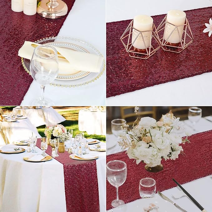 Burgundy Sequin Table Runner 12 Pack, 12x72 Glitter Table Runners - Image 3