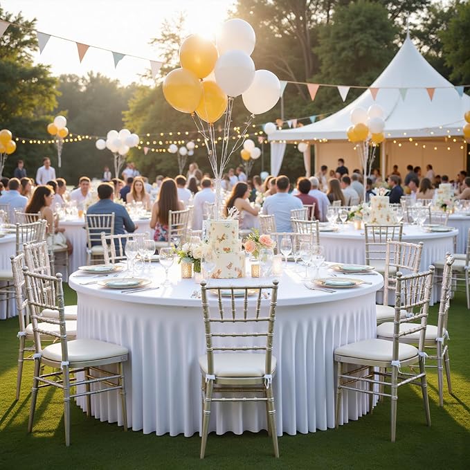 12 pk Round Spandex Tablecloths for 60inch Table, Stretchy Wrinkle Free 120inch Fitted 5FT Round Table Cloths Cover with Skirt for Wedding Party Birthday Banquet Engagement - Image 9