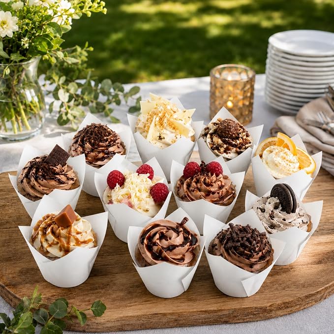 Restaurantware Tulip Baking Cups 500 Count 3.5 Oz Paper Muffin Liners Greaseproof Oven-Friendly Cupcake Liners, Disposable Paper Tulip Muffin Cups, Heavy-Duty For Desserts White - Image 4