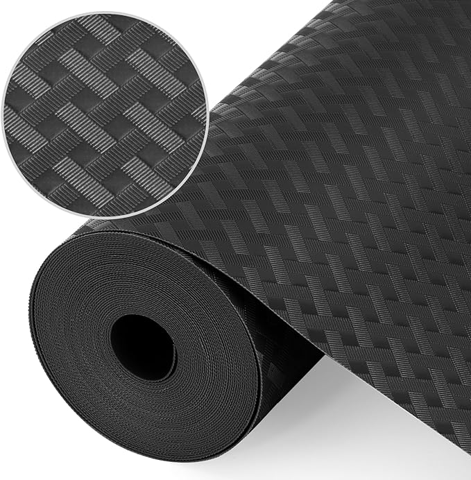 Shelf Liners, Non-Adhesive Drawer Liner, Waterproof & Oil-Proof Kitchen Cabinet Cupboard Liner Plastic EVA Material BPA Free Fridge Liner Mats Paper Protector for Shelves (Black/12in x 240in) by Origuuds