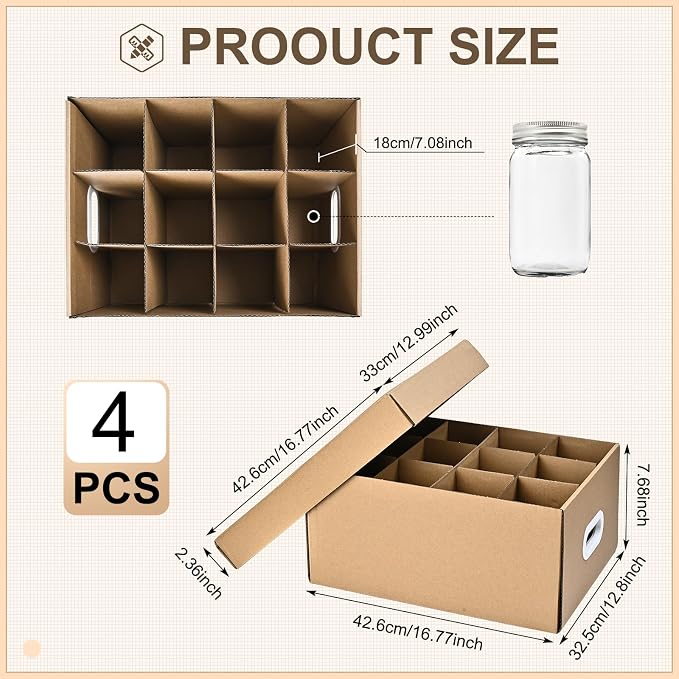 4 Pcs Canning Jar Storage Boxes,Fits 32 oz Jars Regular or Wide Mouth Canning Jar Storage,12 Cells Mason Jar Storage Boxes, Mason Jar Organizer for Storage & Moving - Image 2