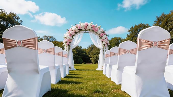 Spandex Rose Gold Chair Sashes 100 Pack Wedding Chair Bows Bands Buckles - Image 5