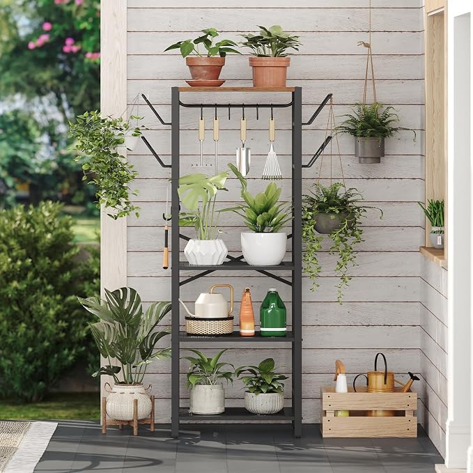 MAHANCRIS 4-Tier Pot Rack, Pots and Pans Organizer for Kitchen Corner, Kitchen Storage Rack with U-Shaped Lid Holders, Freestanding Cookware Stand, Rustic Brown and Black POHR3001 - Image 7