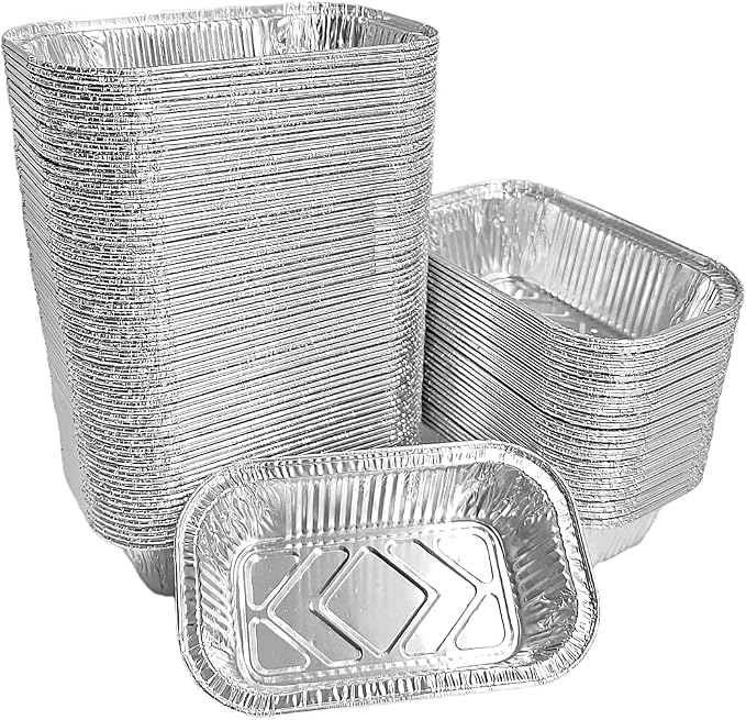 PACTOGO 8 oz. Aluminum Foil EXTRA-MINI Loaf Pans Small Disposable Miniature Bread Container – ½ Pound Baking Tin Liners, Perfect to Bake Cakes, Bread Loaves, and Meat - 5.4 x 3.25 x 1.3 (Pack of 50) by PACTOGO