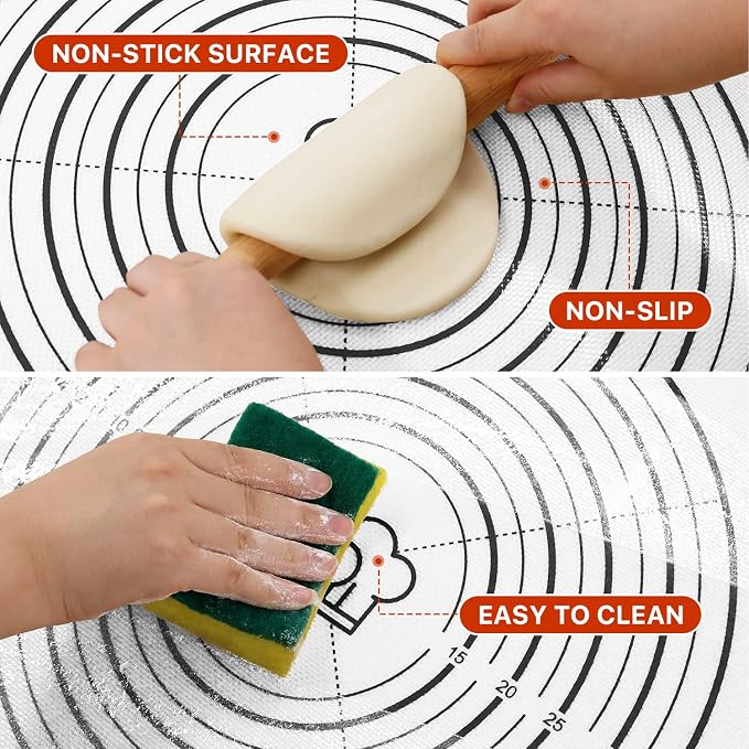 DANIA & DEAN 36"x24" Large Durable Silicone Baking Mat for Pastry and Bread | Non-Slip & Non-Stick Mat with Measurements, for Pizza, Pie Crust, Dough Rolling, Pasta & Sourdough, Reusable Counter Sheet - Image 4