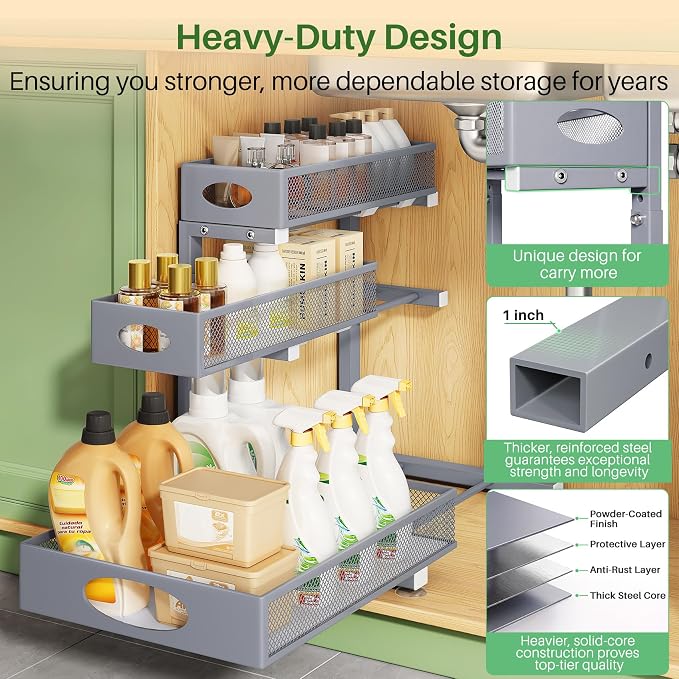 Kitstorack Under Sink Organizer 3-Tier Slide Out Drawer 1-Pack Grey - Image 6
