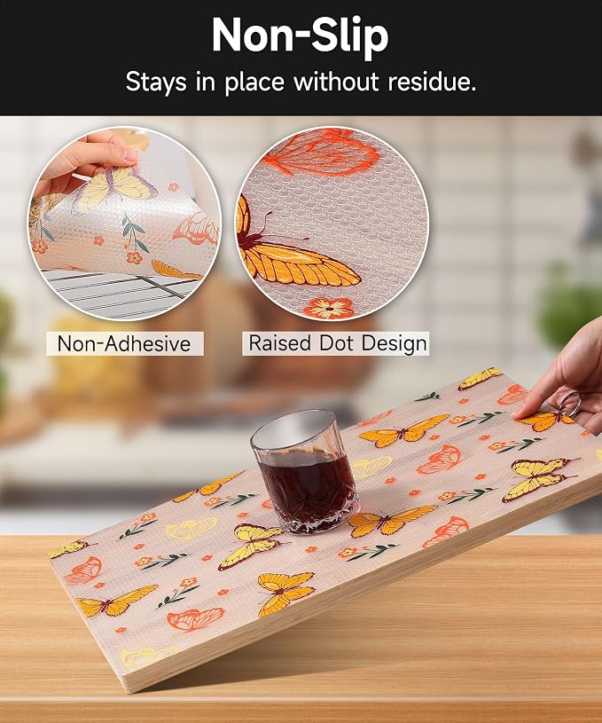 Cooyes Reusable Non-Adhesive Drawer and Shelf Liner for Kitchen Cabinets-Waterproof Shelf Paper, Easy to Cut and Install - Suitable for Dresser, Pantry, Cupboard(Colorful Butterfly, 17.5" W x 197" L) - Image 2
