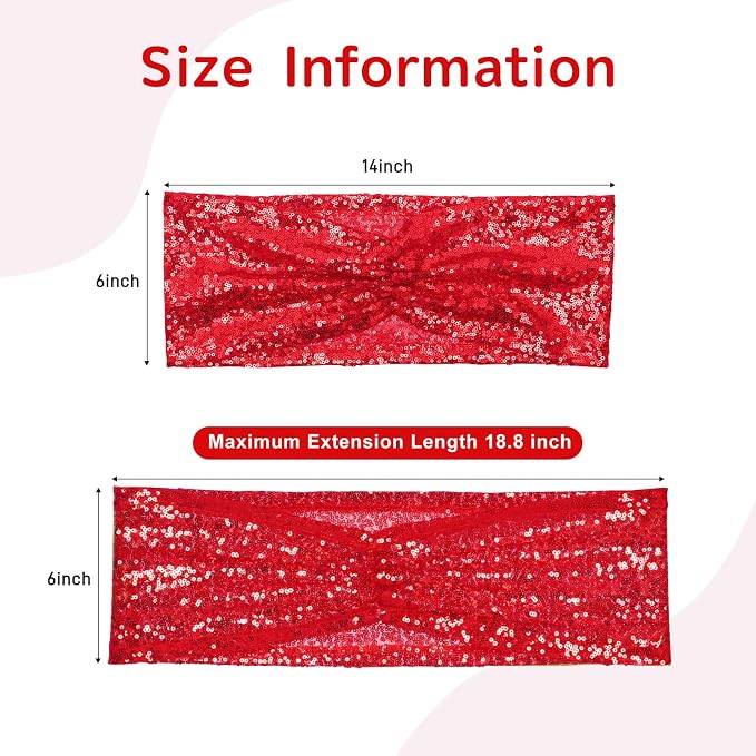 SquarePie Red Sequin Chair Sashes Bows 120 Pcs Glitter Chair Back Cover Ties Bands for Wedding Banquet Party Decor - Image 3