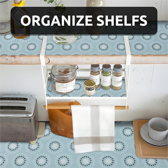 18X96 Inch Shelf Liner for Kitchen Cabinets, PVC Drawer Liner for Dresser Non-Slip Bathroom, Non-Adhesive Cabinet Liner Washable (Blue Circle)(3 Roll) - Image 2