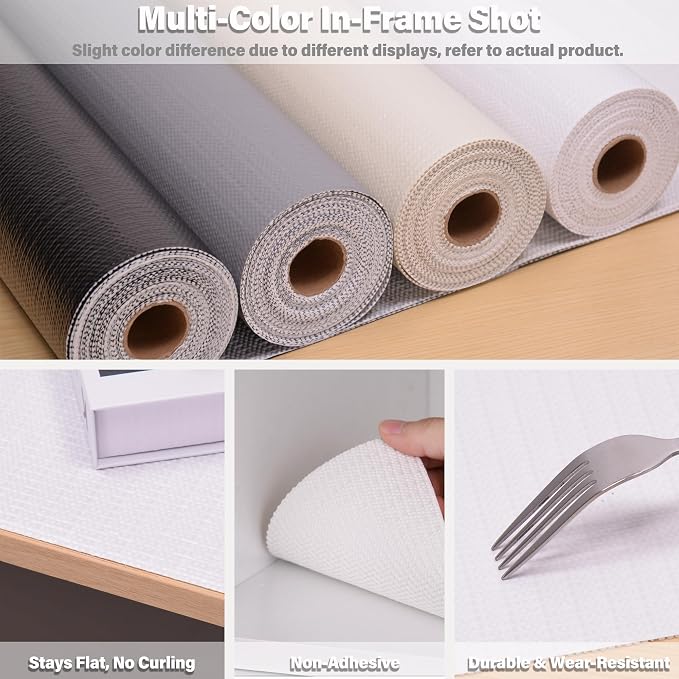 Drawer and Shelf Liners for Kitchen Cabinet,Non Slip Cabinet Liners for Shelves,Non-Adhesive Strong Grip Mats Protect Dresser Cupboard,Shelf Paper Easy to Clean-12IN x 20FT White - Image 7