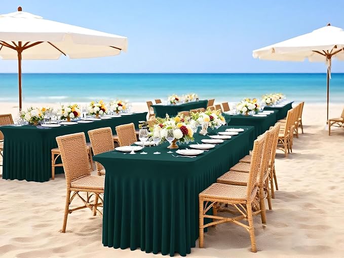 6 Packs Emerald Green Spandex Table Clothes for 8 Ft Tables - Image 7