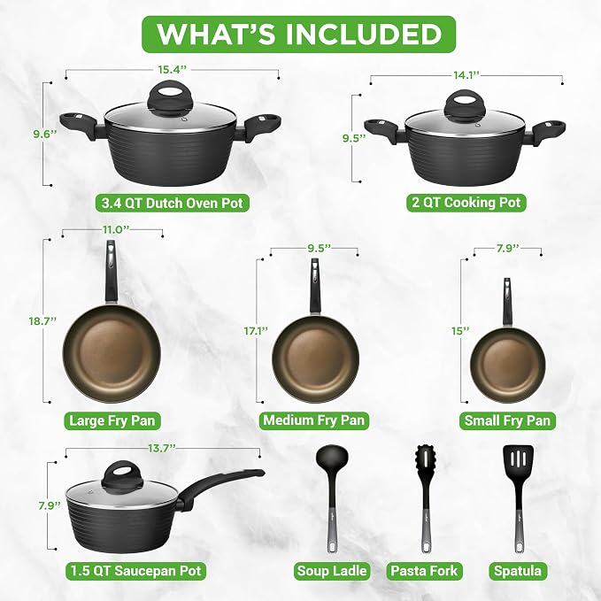 NutriChef Metallic Ridge Line Nonstick Cooking Kitchen Cookware Pots and Pan Set with with Lids and Utensils, 12 Piece Set, Gray - Image 3