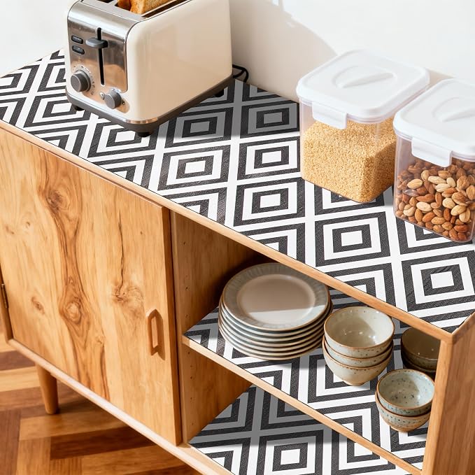 FIFTY FEET 18"x96" Non-Adhesive Shelf Liner for Kitchen Cabinets and Drawers, Washable Non-Slip PVC Cabinet Liner (Black Plaid)(10 Roll) - Image 3