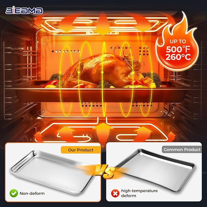 BIEAMA Aluminum Baking Sheet Pan Set of 4, 18" x 13"+ 13" × 10" | Includes 2 Half Sheet Pans & 2 Quarter Size Commercial Heavy Duty Cookie Sheets for Oven - Image 6