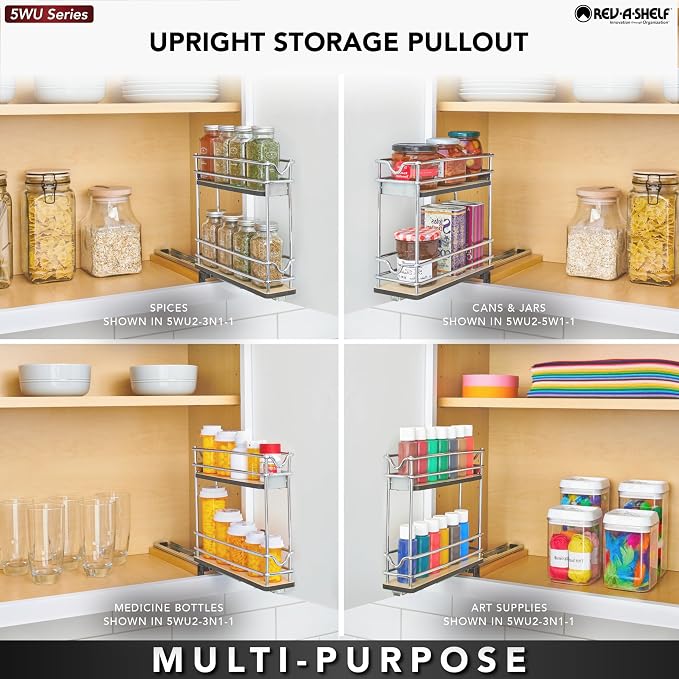 Rev-A-Shelf 9" Pullout Organizer, 2 Tier Triple Narrow Upright Shelf, 5WU2-9N3-1 - Image 6