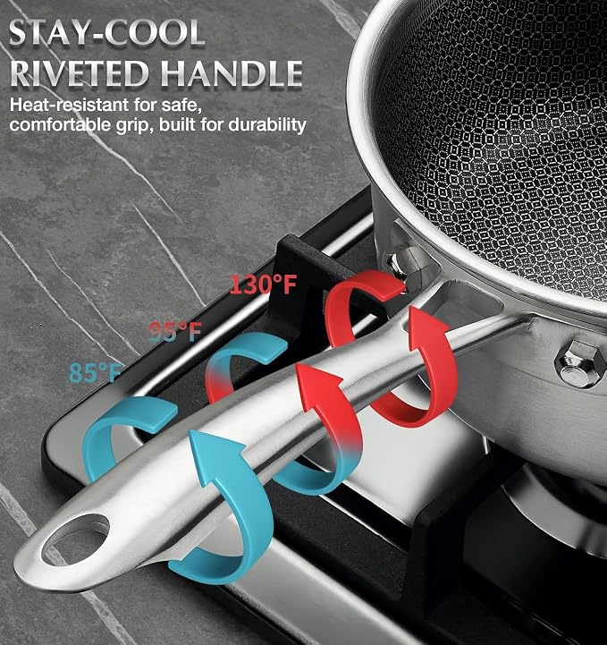KOCH SYSTEME CS Hybrid Nonstick Stainless Steel Saucepan Set with Steamer Insert, 7PCS Triply Stainless Steel Pot Set 1Qt, 2Qt & 3Qt, 18/10 Steel Sauce Pan Set with Lids, Induction & Oven Safe - Image 6