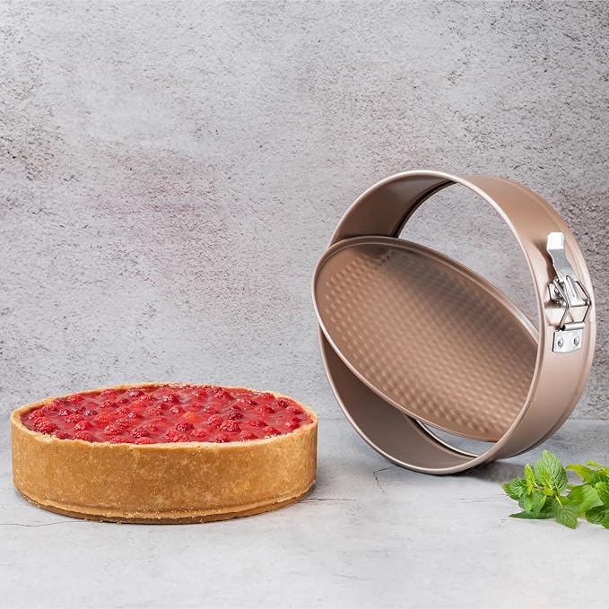 HAPPIELS 9 inch Springform Pan Nonstick, PFOA & BPA Free | | Non-Toxic - High Carbon Steel - Gold - Cheesecake Mold Leakproof - Image 5