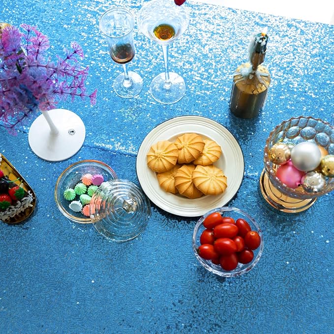 JYFLZQ Baby Blue Sequin Tablecloth Glitter Party Table Cover 120 Inch Round - Image 3