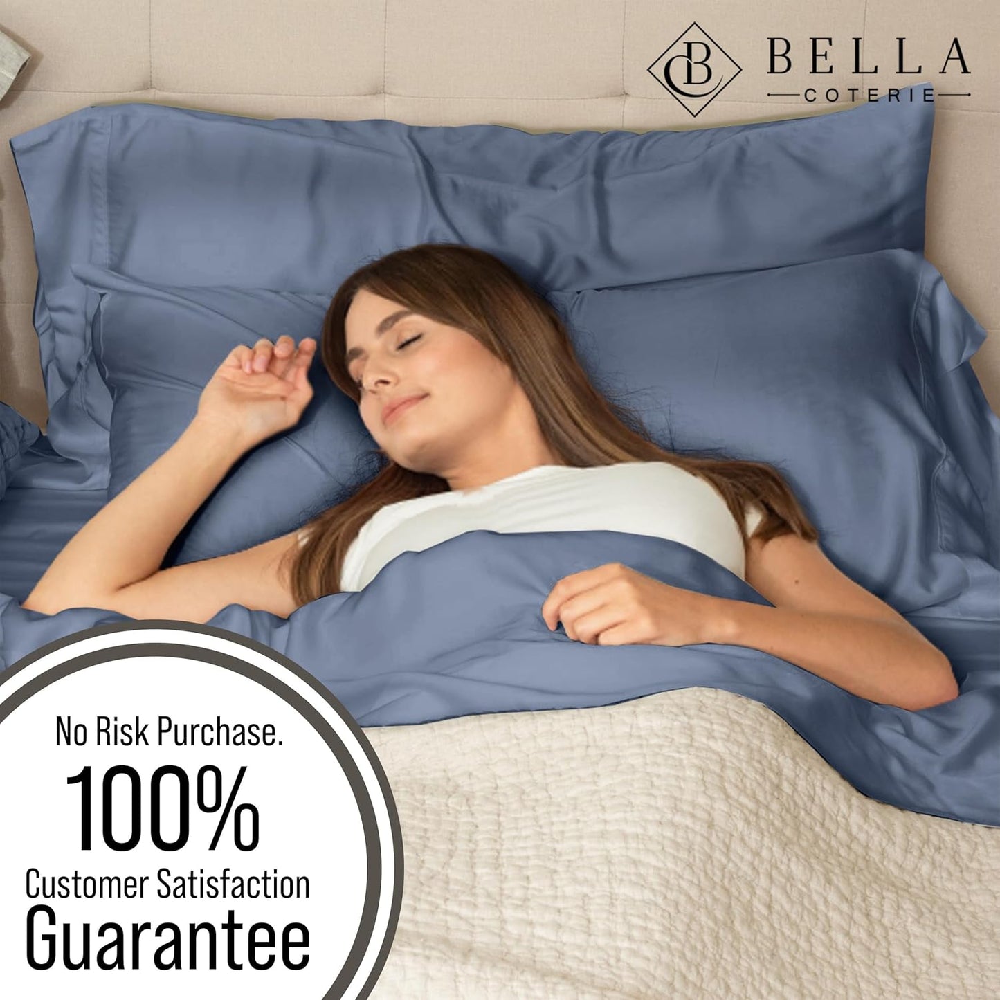 Bella Coterie Luxury Bamboo Viscose Split King Size Sheet Set | 100% Organically Grown | Ultra Soft | Cooling for Hot Sleepers | 18" Deep Pocket [Slate Blue]