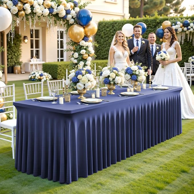 8 Pack Navy Blue Table Cloth for 6 Foot Rectangle Tables Spandex Fitted Tablecloth 6ft Stretch Table Covers Skirt Navy Blue Banquet Tablecloths Wrinkle Free Tablecloth for Party Wedding Birthday Event - Image 4