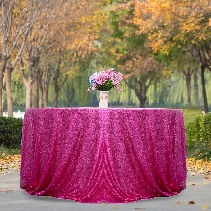 JYFLZQ Hot Pink Sequin Tablecloth, Glitter Party Table Cover 108 Inch Round - Image 5