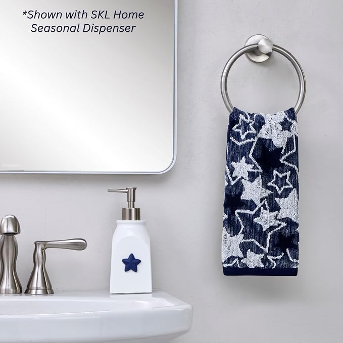 SKL Home Seasonal Stars Hand Towel Set-2pc, 100% Cotton Jacquard, Navy - Image 2